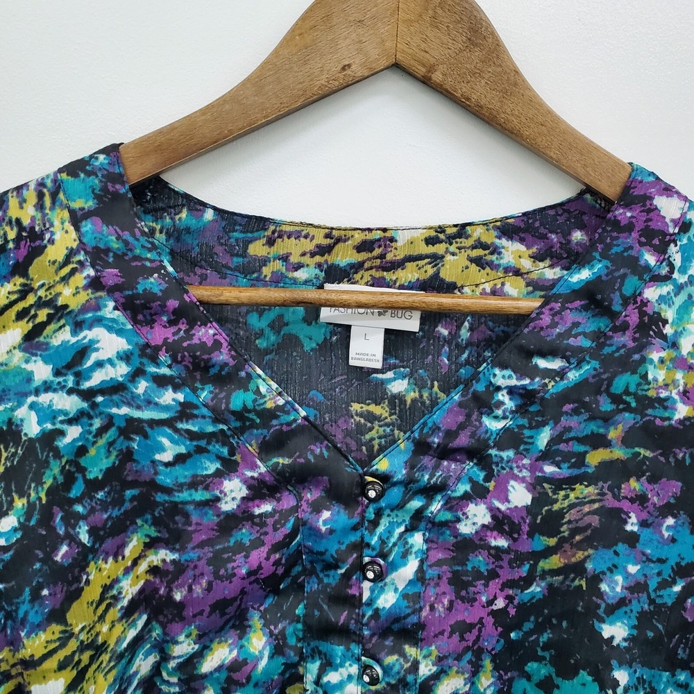 Fashion Bug Peplum Blouse Floral Chiffon Button Front Boho Top L - Picture 13 of 15